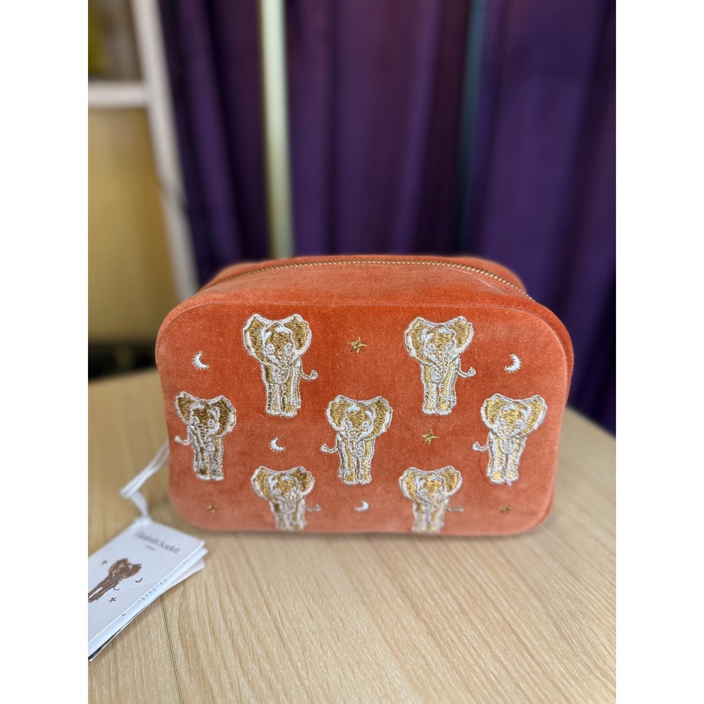 Elizabeth Scarlett Golden Elephant Velvet Everyday Pouch Apricot Orange New